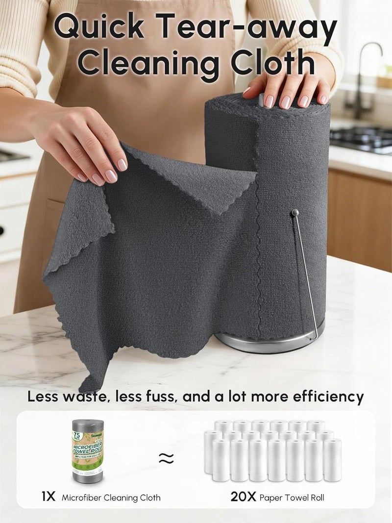 SOOWASH Microfiber Cleaning Cloths Roll, 75 Pack Tear Away Microfiber Towels Roll, 12" x 12" Lint Free Rags, Reusable Cleaning Cloths, Washable, Scratch Free,Ultra Absorbent Dish Rags(Dark Grey) - Image 2